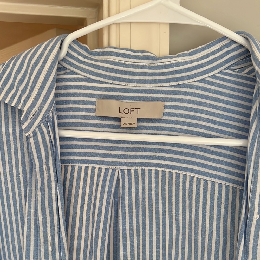 Loft Blue Striped Button Down Blouse - image 2